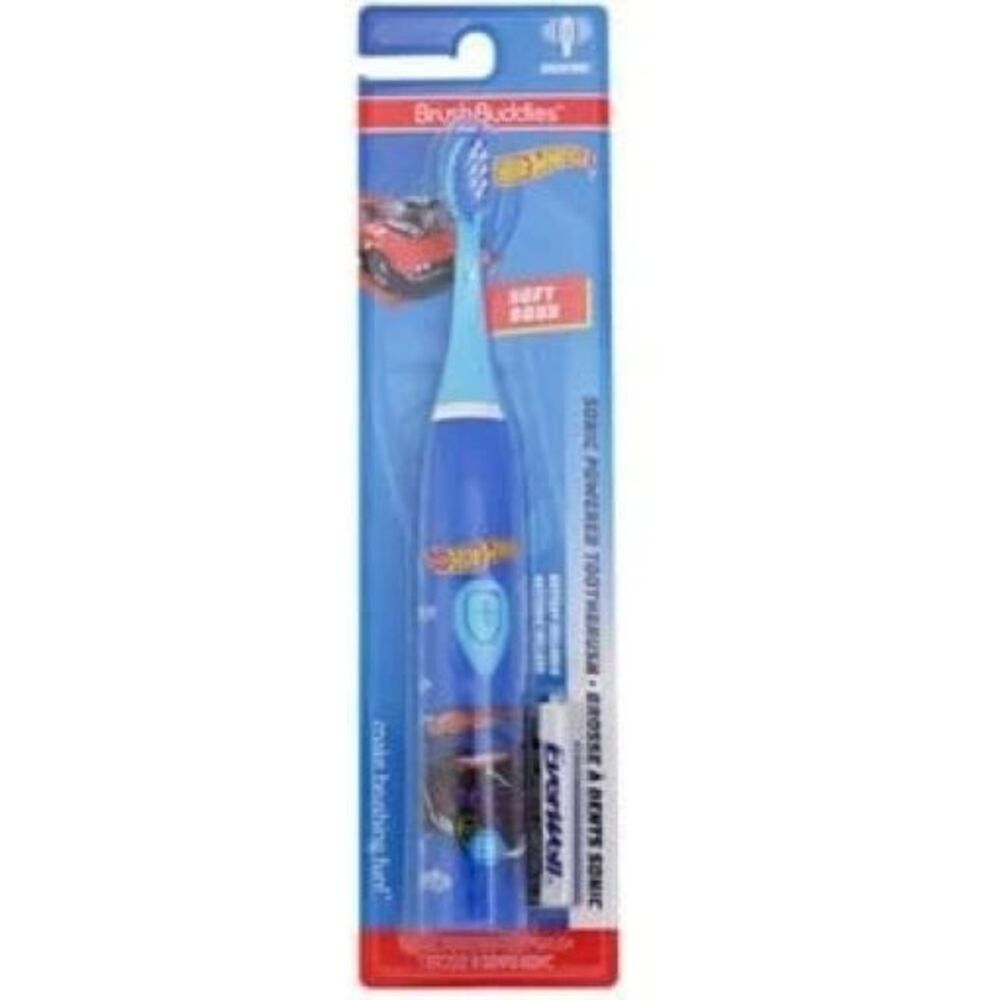 Brush Buddies Hot Wheels Battery Powered Sonic Electric Kids Toothbrush, Soft...
